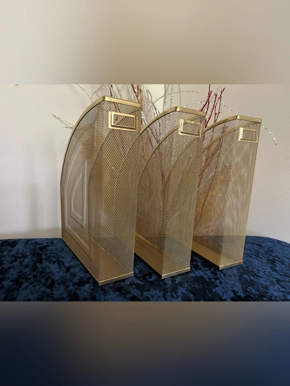5 PCS | Gold Mesh Desk Organizer Set - File Holders & Letter Trays